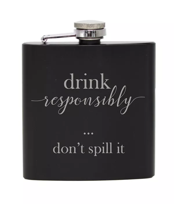 Drink Responsibly Black Metal Flask 6 oz 