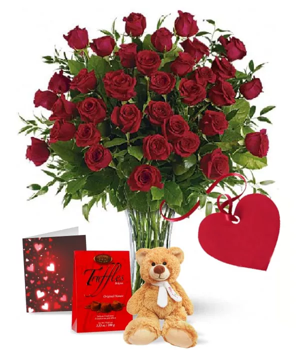 Three Dozen Long Stem Red Rose Combo