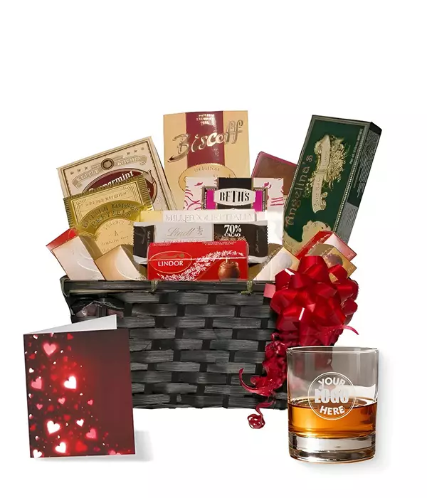 Lindt Gift Basket Collection IV with Custom Whiskey Glass