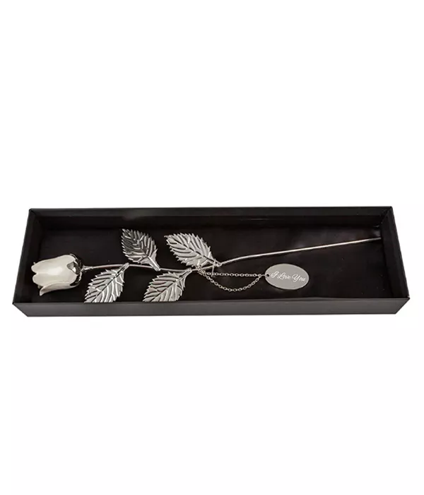 White Metal Rose with I love you Tag