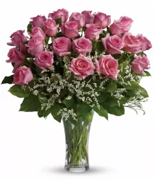24 roses rosées à longues tiges