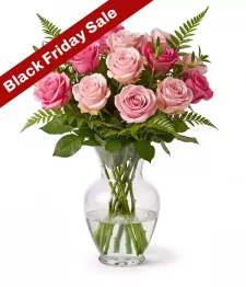 One Dozen Long Stemmed Pink Roses